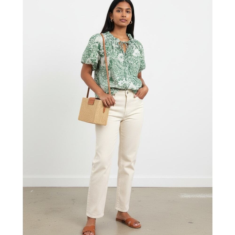 Hyacinth House Green and White Floral Paisley Blouse L
